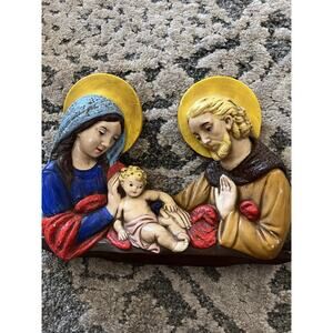 Vintage Chalkware Nativity Mary Jesus Joseph Wall Plaque Religious Decor